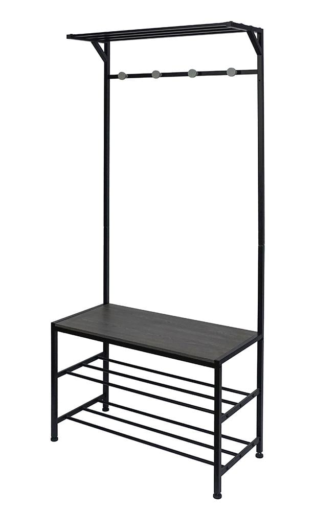 Стойка-вешалка для одежды в прихожую Fabrika SOLUTION со скамейкой и полками для обуви Черный (FK0204)