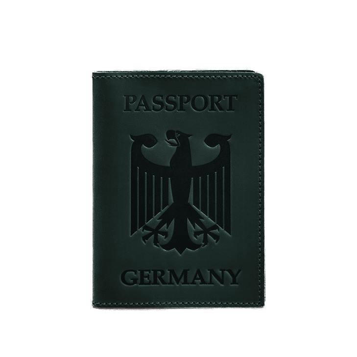 Переплет кожаный для паспорта с гербом Германии Crazy Horse Зеленый (A-027235)