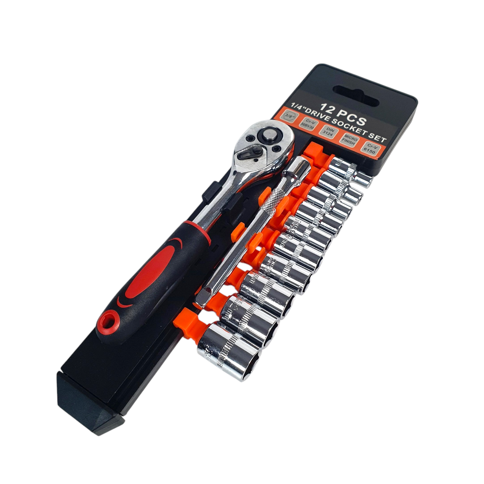 Головки торцевые с трещоточкой из хромованадиевой стали 1/4" 12 шт. (UDM-012)