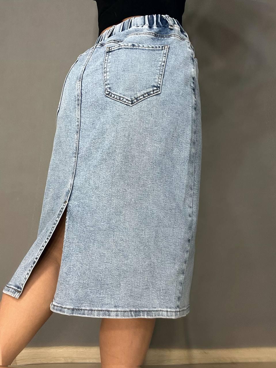 Спідниця жіноча джинсова DNL 207 резинка на талії великі розміри р. 31 Блакитний (4049) - фото 4