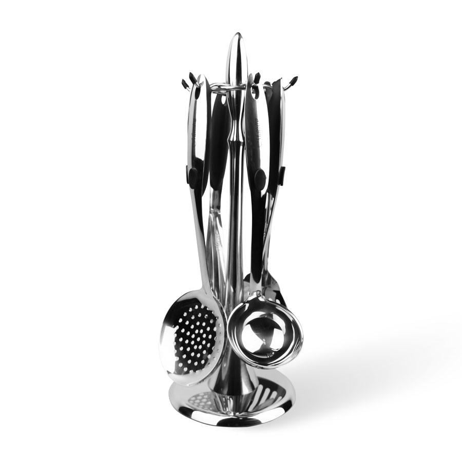 Набор кухонных принадлежностей с зеркальной полировкой на подставке из нержавеющей стали (MR-1546)