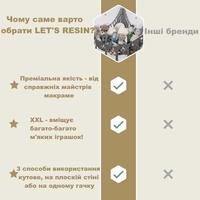 Сітка-гамак для зберігання м'яких іграшок LET'S RESIN макраме в стилі бохо Сірий - фото 3