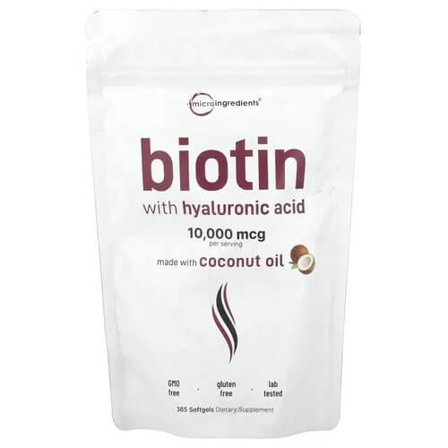 Биотин B-7 Micro Ingredients Biotin with Hyaluronic Acid 365 Softgels (MII-16788)