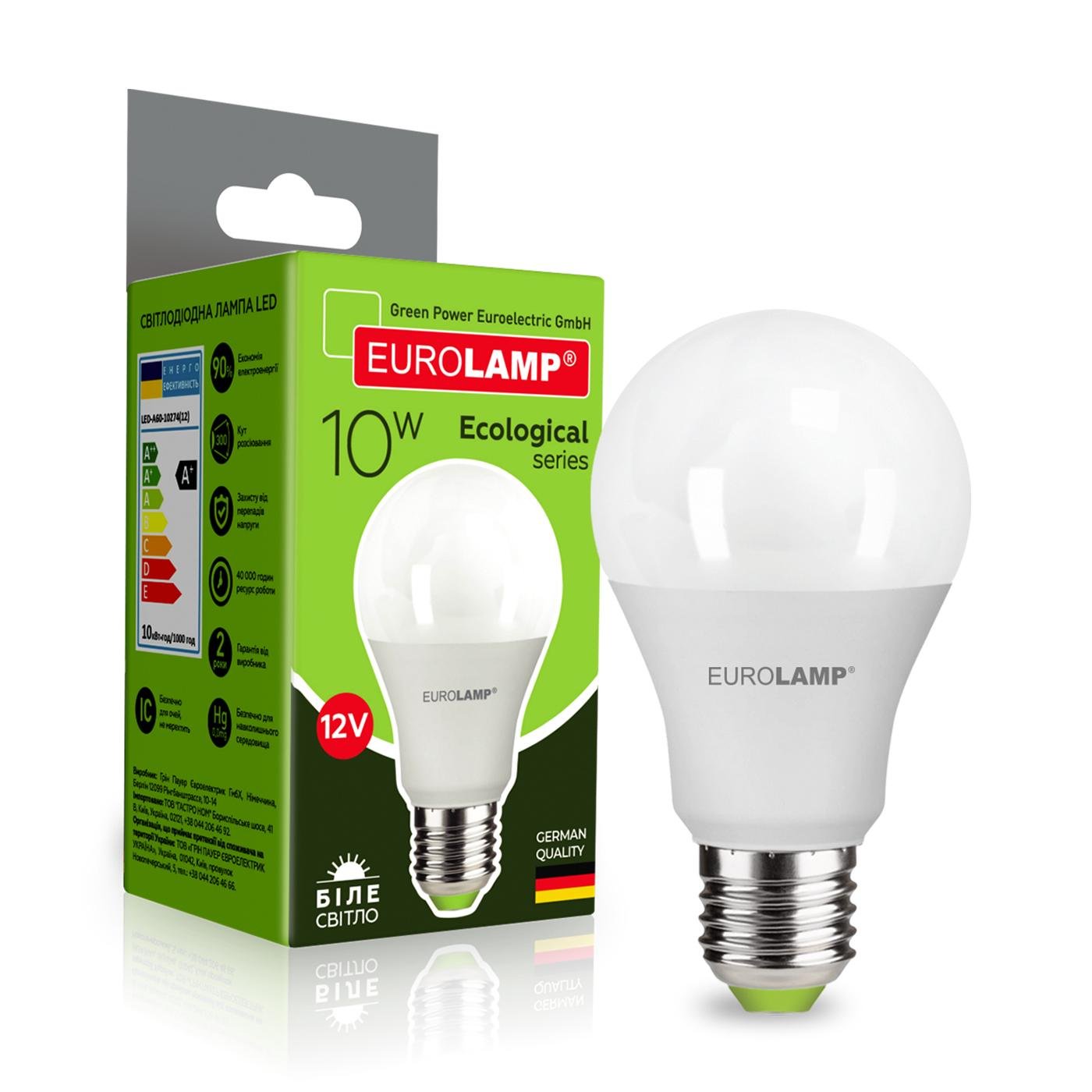 Лампа светодиодная Eurolamp LED-A60-10274 12 груша 10 W 12 V 880 lm 4000K Е27 60х112 мм (4262380660007) - фото 2