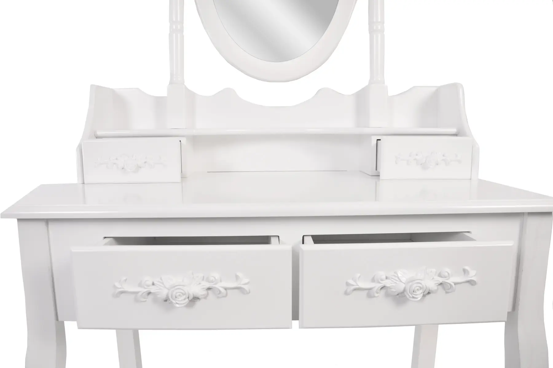 Столик туалетний Bonro В-011 з МДФ з 4 шухлядами та сірою табуреткою 138х71х40 см Білий (124-76-20000014) - фото 6 Столик туалетний Bonro В-011 з МДФ з 4 шухлядами та сірою табуреткою 138х71х40 см Білий (124-76-20000014) - фото 6