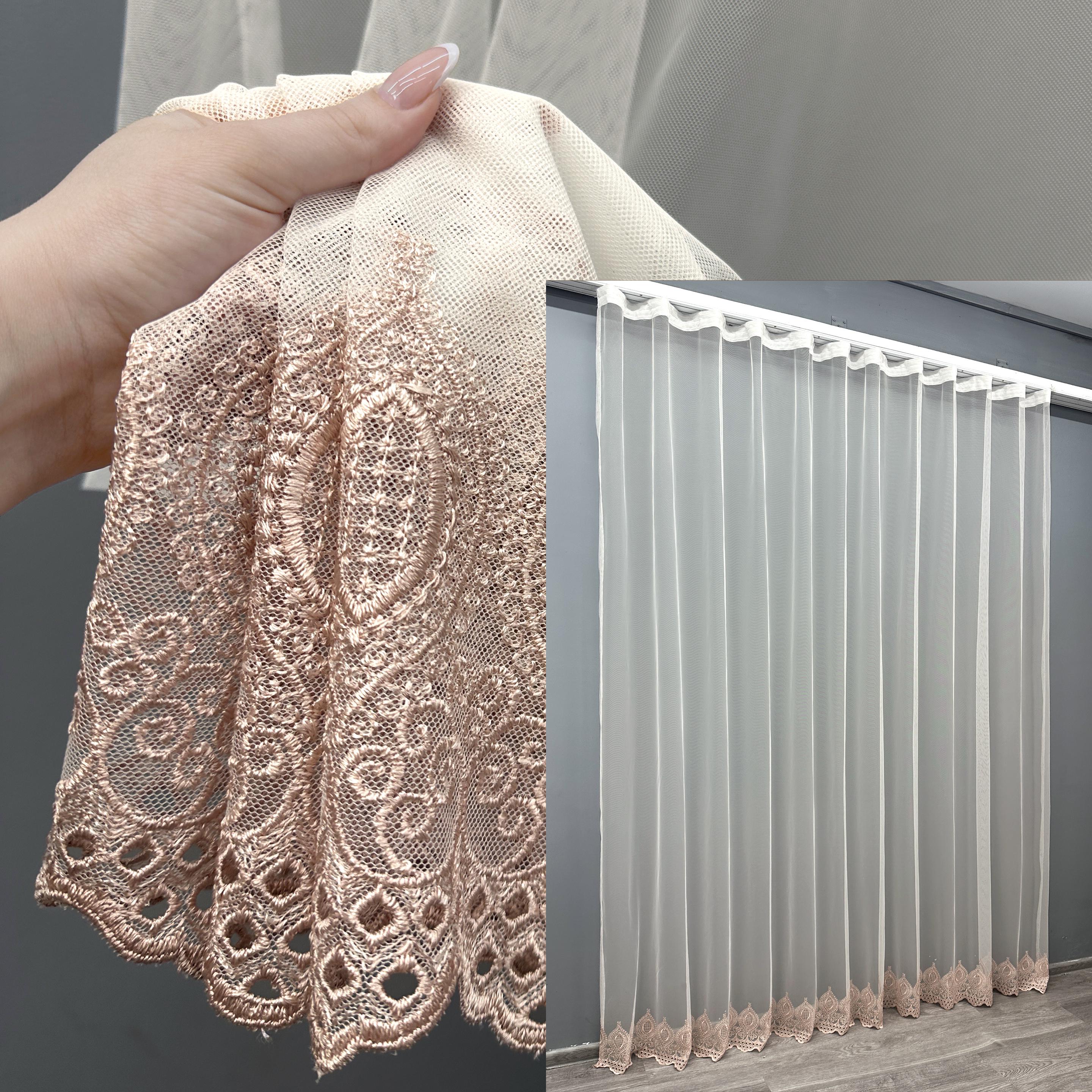 Тюль VR-Textil 1659т Грек-сітка з вишивкою 300х270 см Молочний/Пудровий (42-0667) - фото 3 Тюль VR-Textil 1659т Грек-сітка з вишивкою 300х270 см Молочний/Пудровий (42-0667) - фото 3