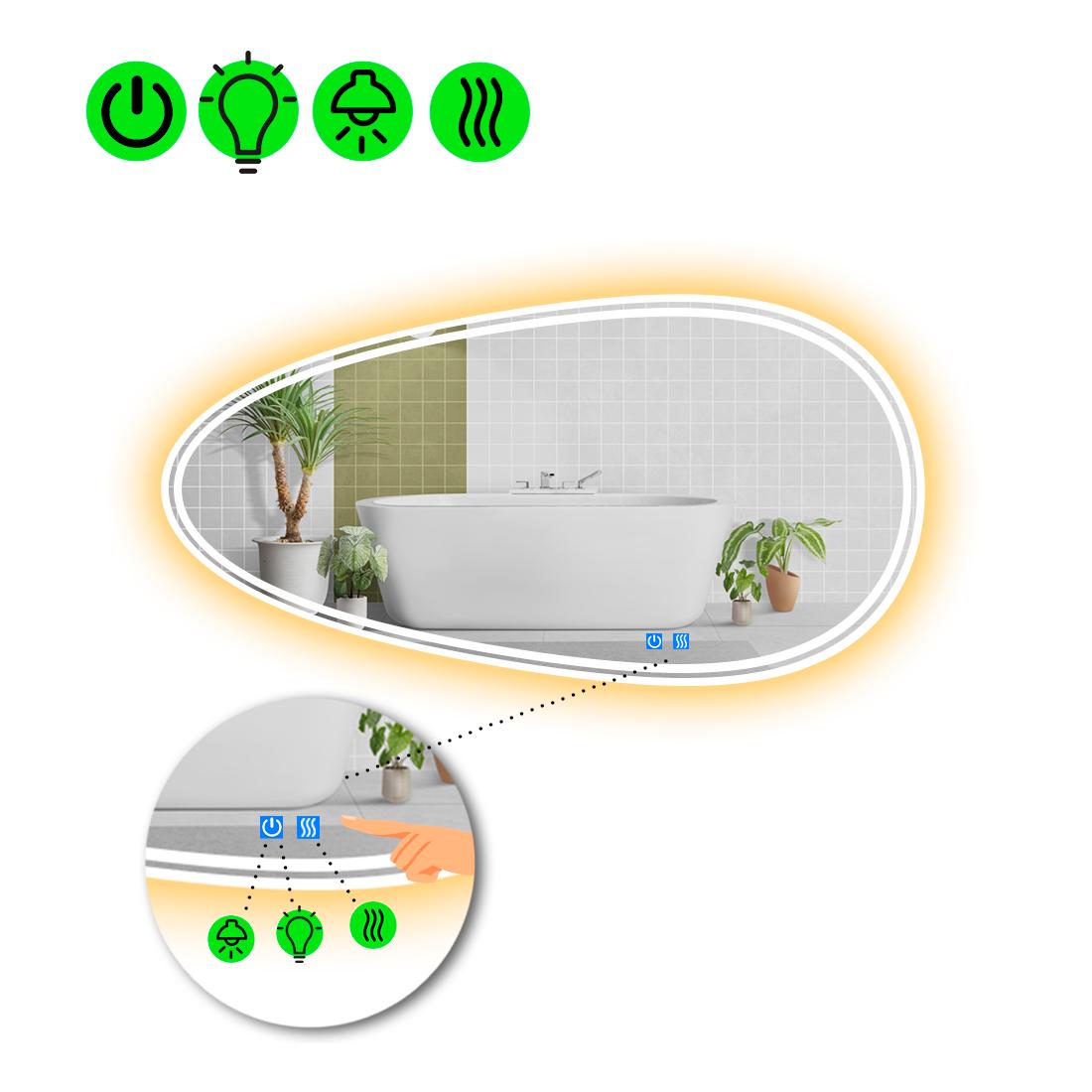 Зеркало с LED подсветкой Occhio 4 с двумя сенсорами/часами и линзой с подсветкой 140x70 см (8776997)