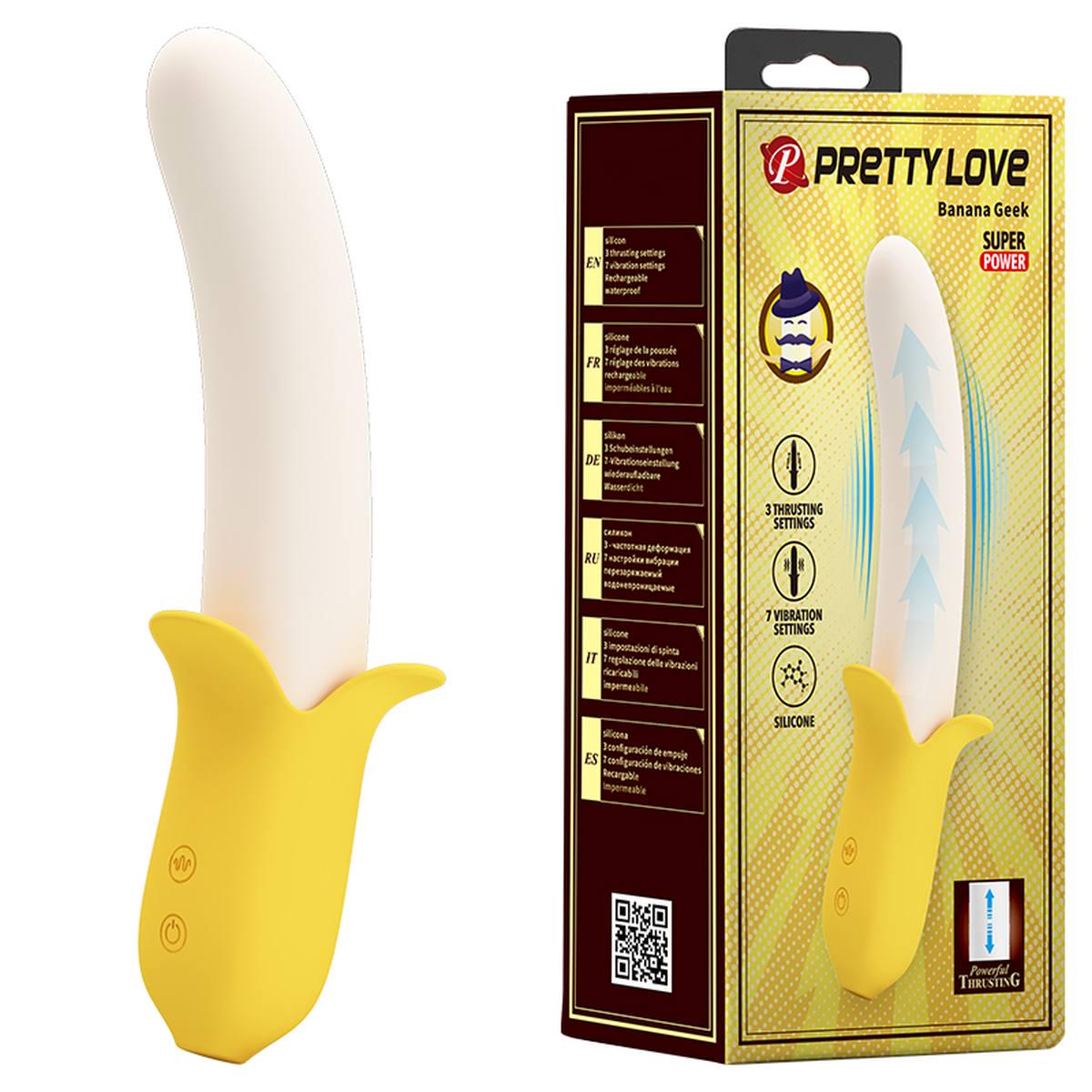 Вибратор в форме банана Pretty Love Banana Geek с фрикциями 19,5х3,1 см (BI-014957)