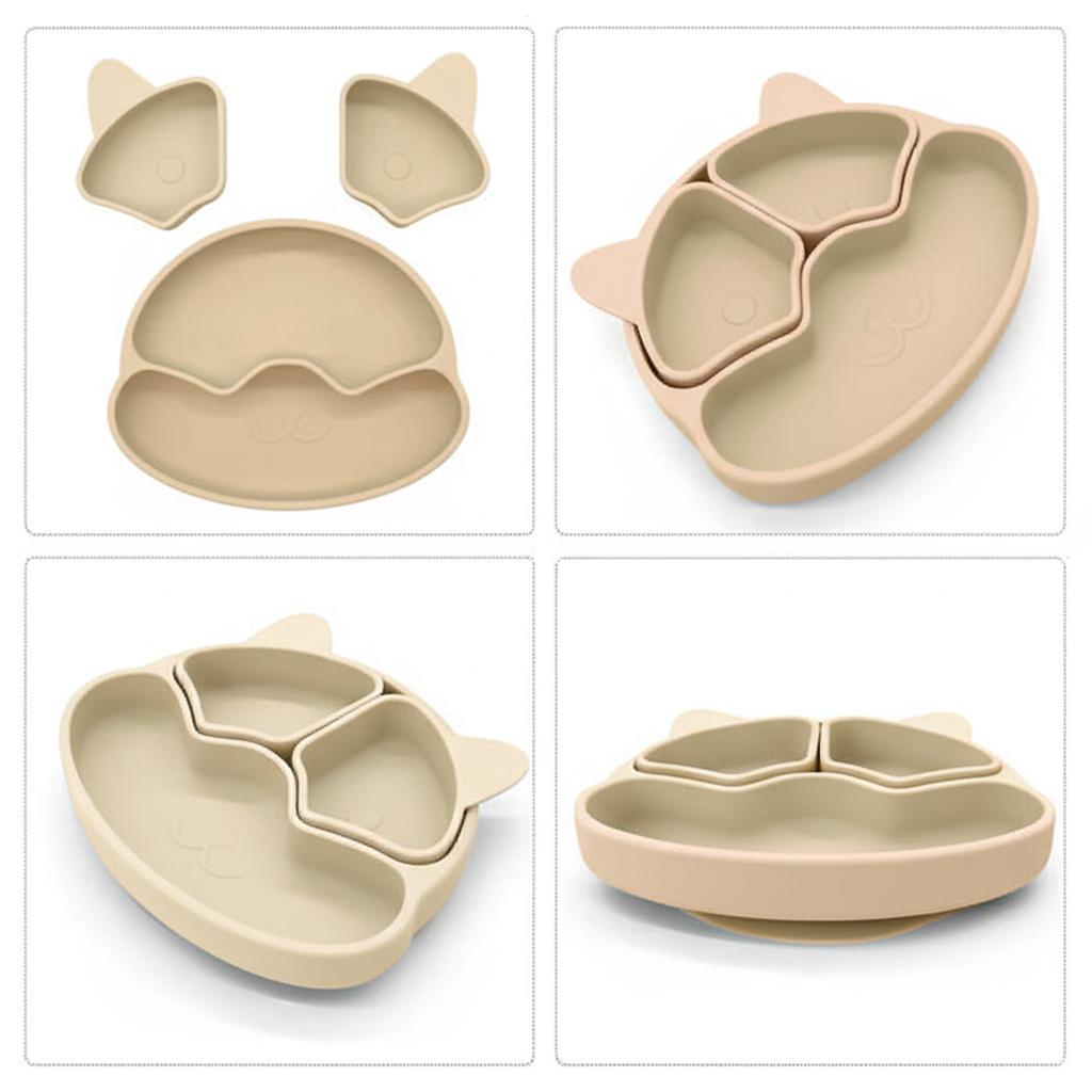 Набір дитячого посуду Cheeks з гризунком прорізувачем-брязкальцем Бежевий (28110864) - фото 2