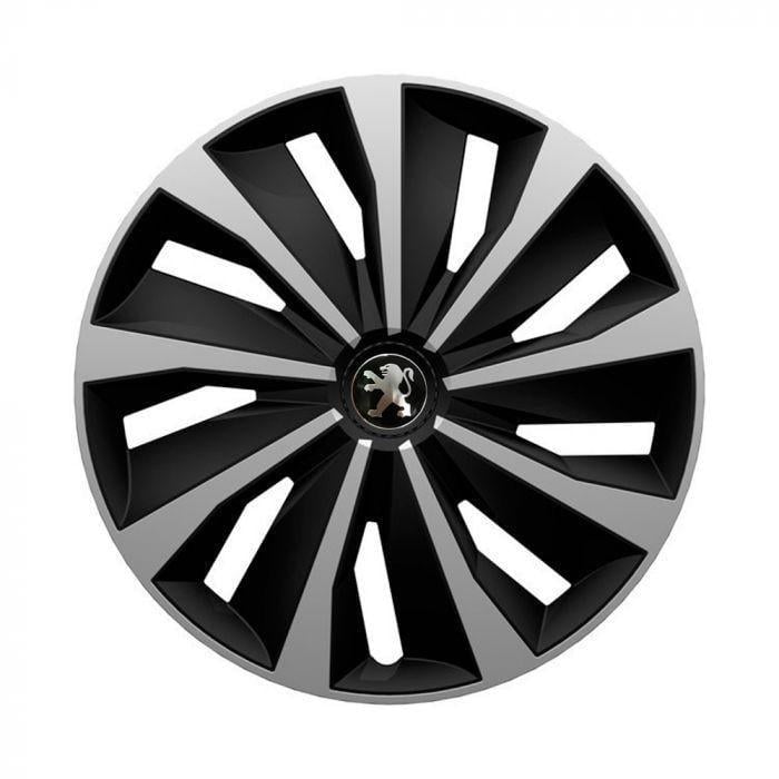 Колпаки для колес 4 Racing Grip R13 с логотипом Peugeot 4 шт. Silver/Black