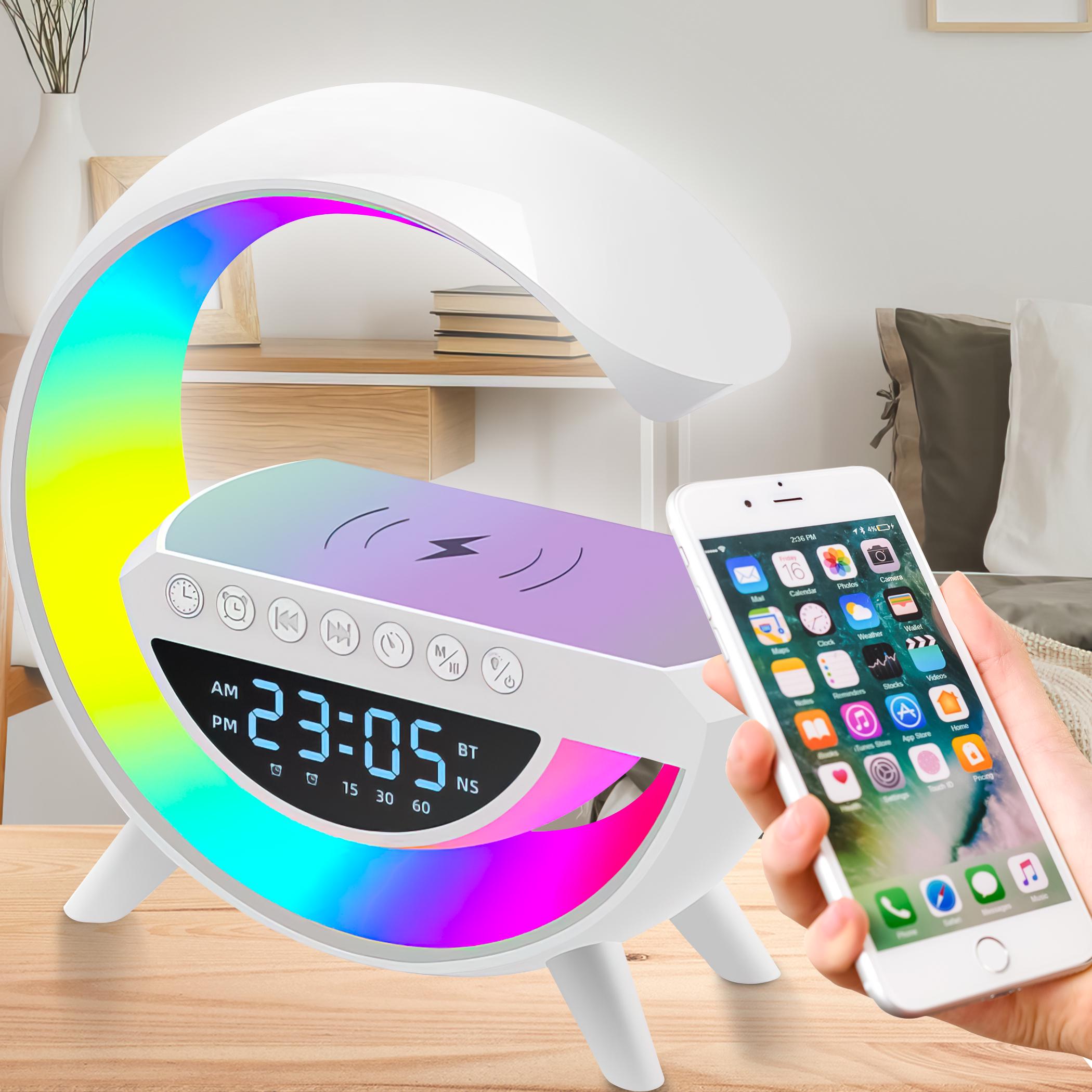 Годинник-нічник Bluetooth RGB KP-3401 3в1 з бездротовою зарядкою Rainbow - фото 2