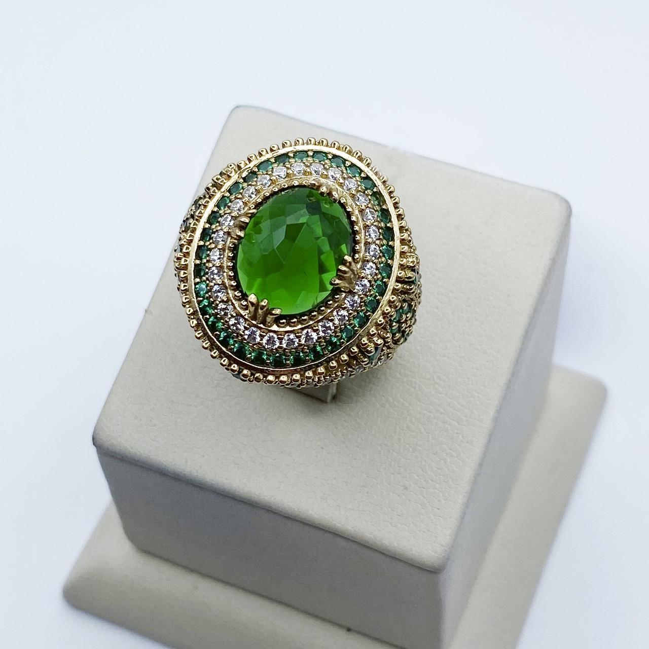 Кольцо серебряное Роксолана с изумрудом и кубическим цирконием р. 17 9,87 г (2061267320)