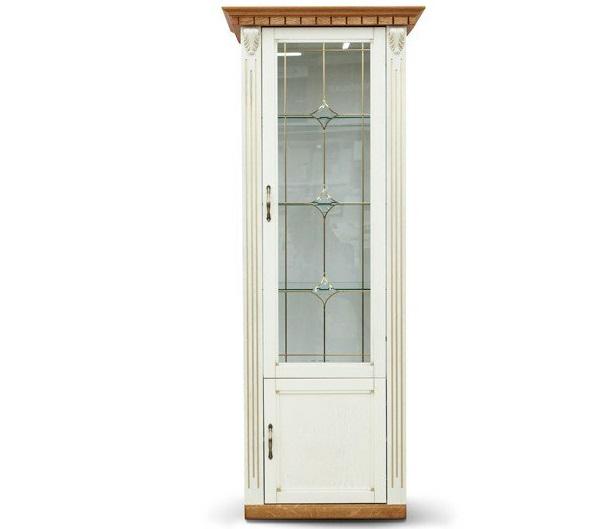 Пенал-витрина для кабинета с витражами Мікс Меблі Фридом из ДСП 790х520х2020 мм Слоновая кость/Орех (21240)