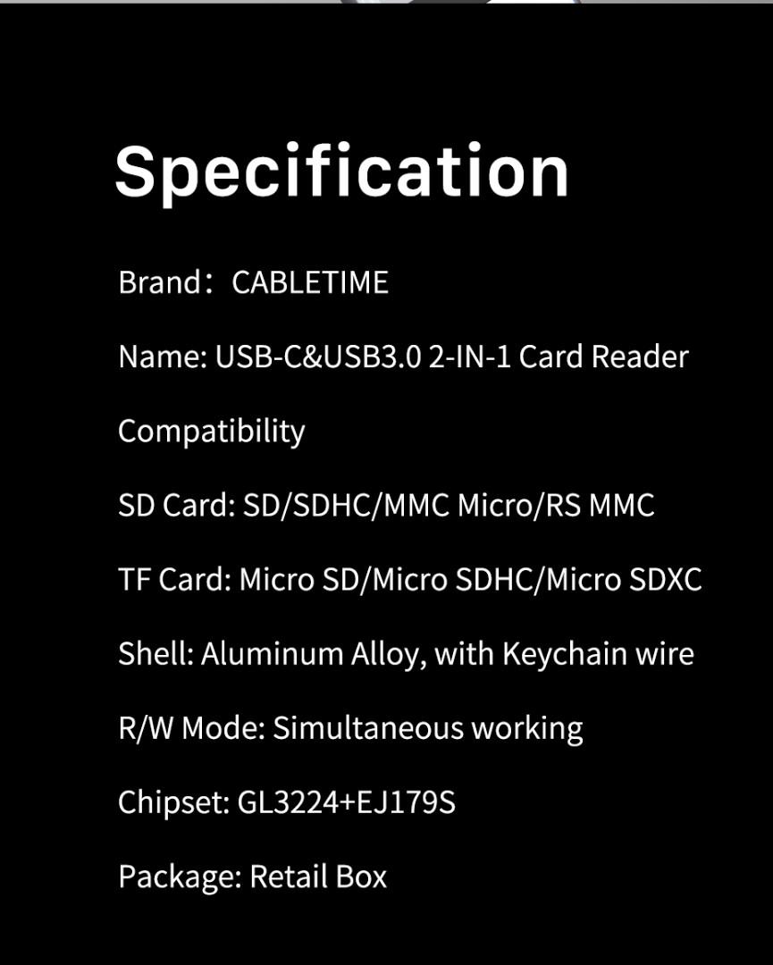 Картрідер Cabletime USB3.0 A/USB TYPE C SD/TF 5Gbps (CB46G) - фото 9