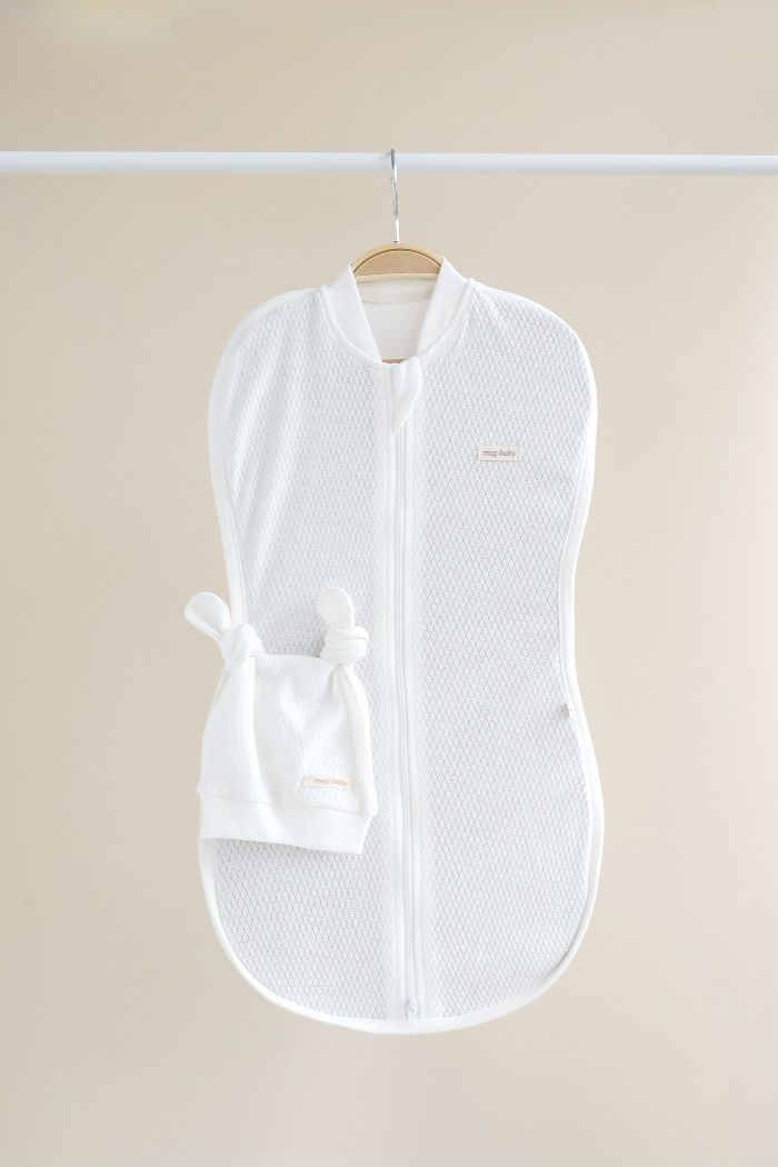 Пеленка-кокон с шапочкой детская летняя на молнии Honey 3-6 мес. Молочный (MG194)