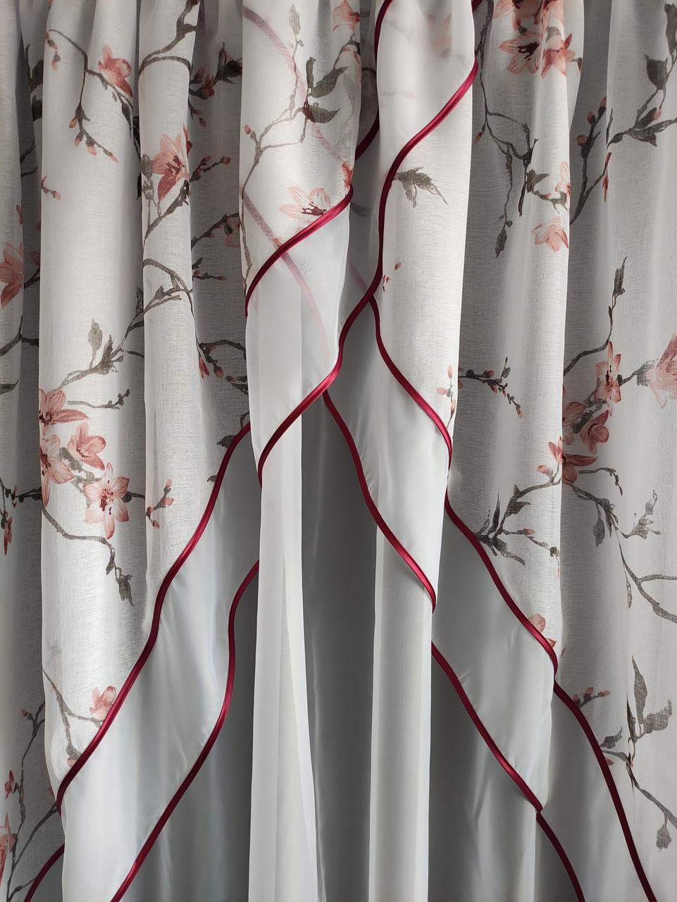Фіранки кухонні 4х1,8 м Білий з бордовим - фото 2 Фіранки кухонні 4х1,8 м Білий з бордовим - фото 2