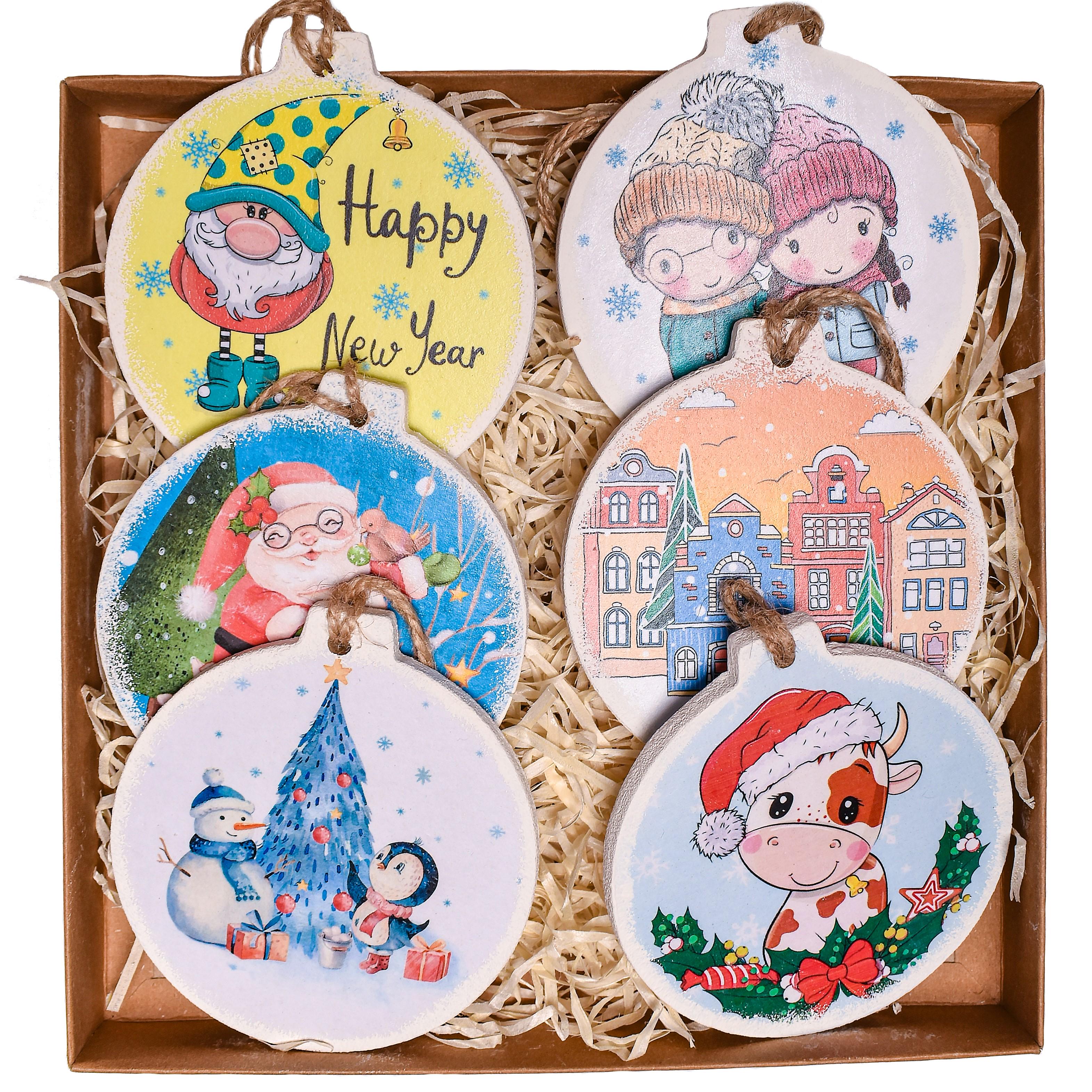 Новогодние игрушки из дерева GrayCat Шары 6 шт. 9 см