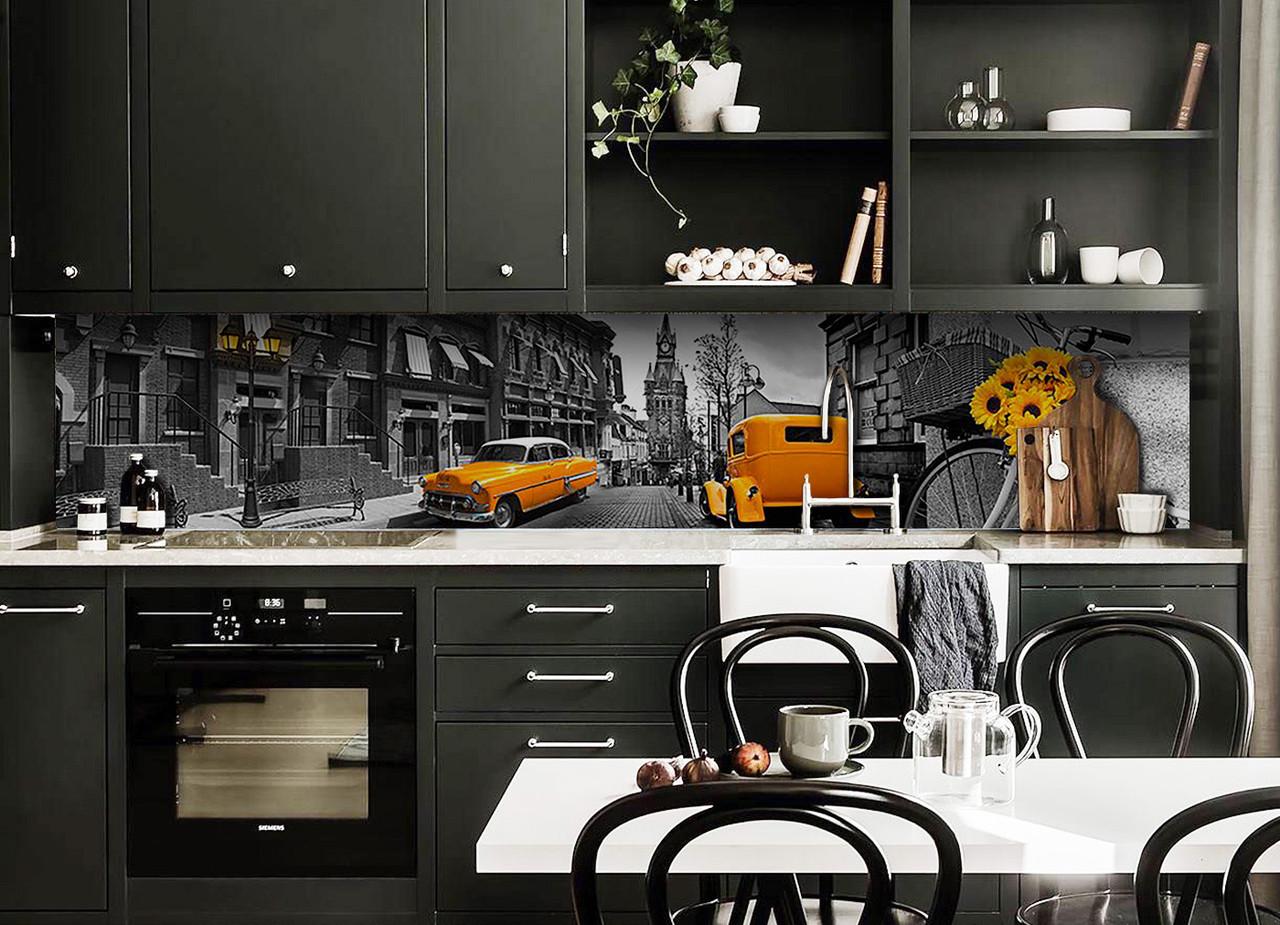 Кухонный фартук Желтый кэб из самоклеющейся виниловой пленки 65х250 см Серый