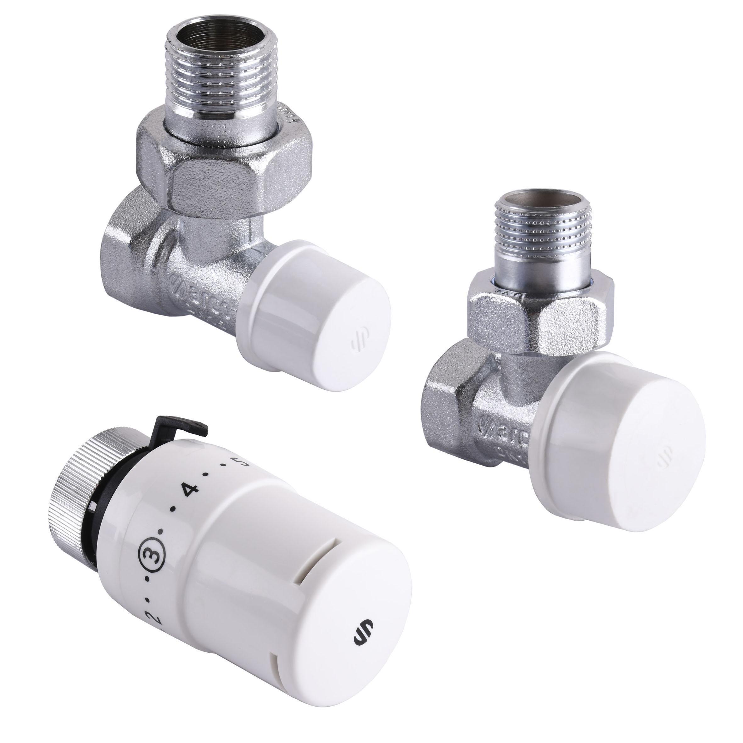 Набір кранів радіаторних кутових Arco KC001 KCТ01 М30 подача/зворотка/термоголовка 1/2″ (GSR-000004852)