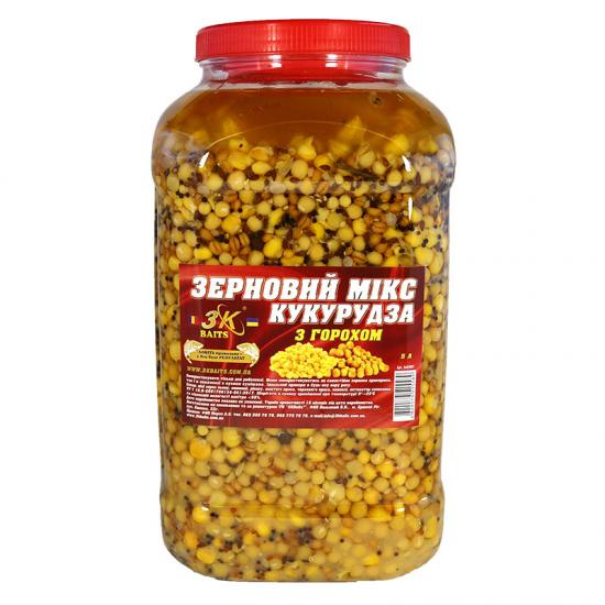 Прикорм 3KBaits Зерновий мікс Кукурудза з горохом 5 л (3KB1852)
