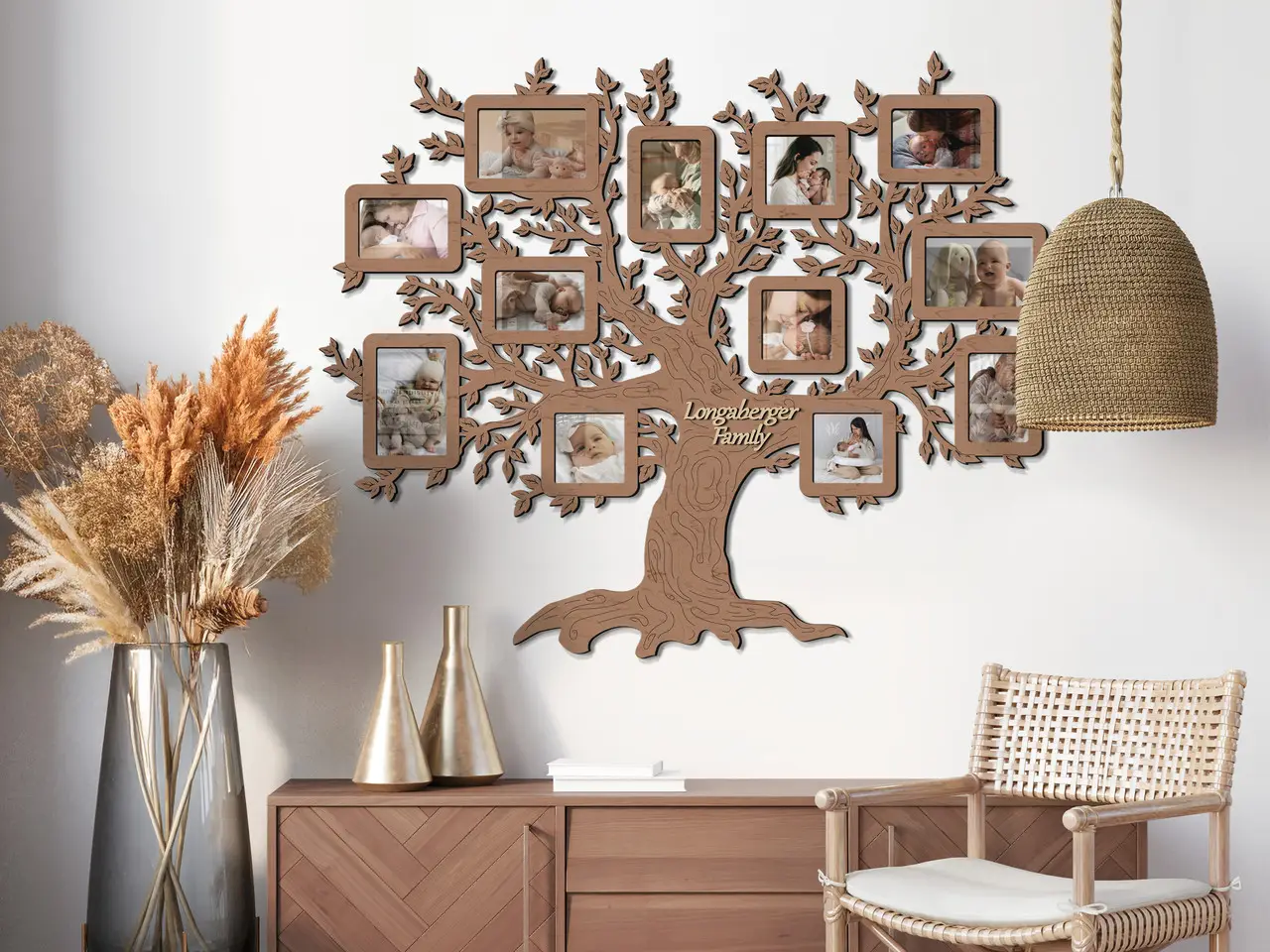 Фотоколлаж настенный Семейное дерево ручной работы на 12 фото Коричневый (tree_many_leaves_l-1) - фото 5