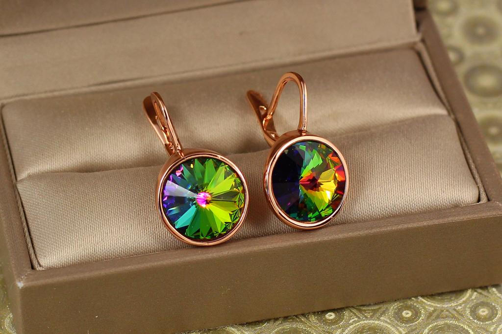 Серьги Xuping Jewelry камни Сваровски 2,5 см Зеленый в ободке/Серебристый (38021061)