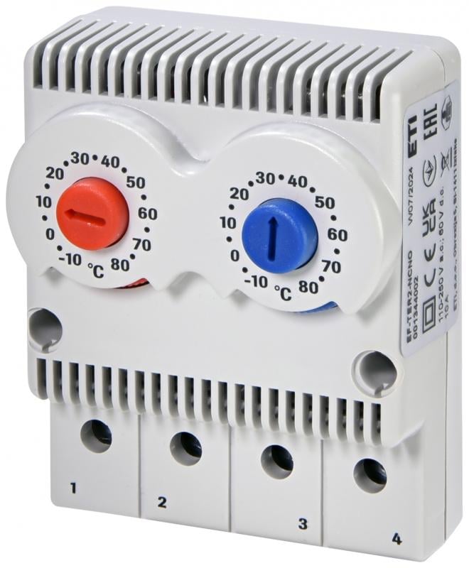 Термостат ETI EF-TER2-NC/NO 10А -10+80°C 1NC/1NO 110-250 В AC 60 В DC для шкафов (1344002)