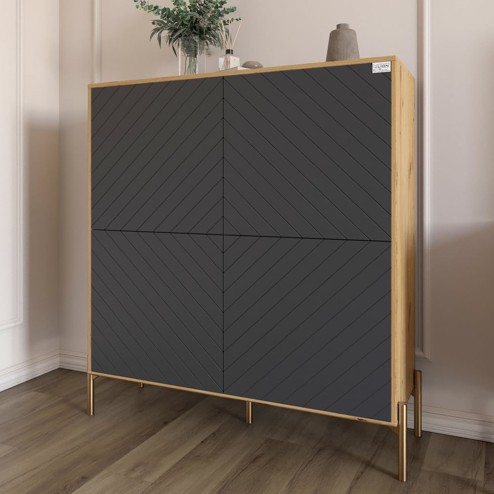 Комод-пенал Lion Амарант 114x40x126,5 см Дуб Артизан/Графитовый (LION-042041) Комод-пенал Lion Амарант 114x40x126,5 см Дуб Артизан/Графитовый (LION-042041)