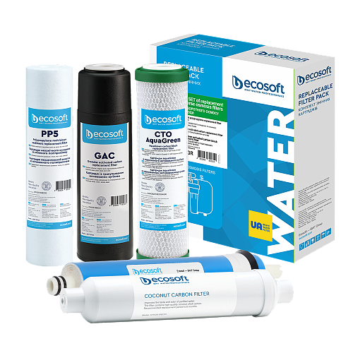 Комплект картриджей для фільтра зворотного осмосу Ecosoft Absolute з функцією економії води без мінерализатора 5 шт. (ABSAGR5DOW)