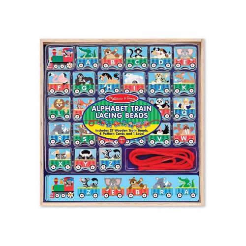 Развивающая игрушка Melissa&Doug деревянная шнуровка-паровозик Алфавит (MD9497)
