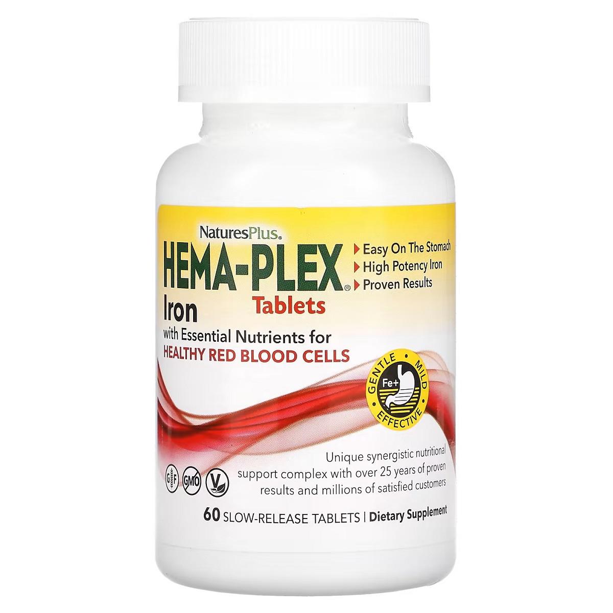 Железо с незаменимыми питательными веществами Natures Plus Hema-Plex Iron with Essential Nutrients for Healthy Red Blood Cells 60 таблеток (5276)