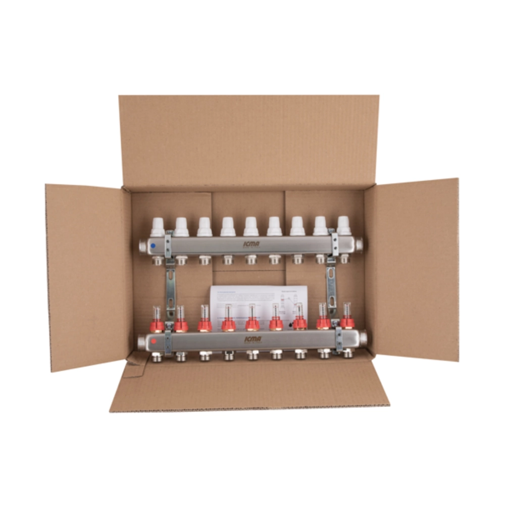 Коллектор ICMA №К073 из нержавеющей стали распределительный с расходомером 1" 9 выходов (SD00053737) - фото 9