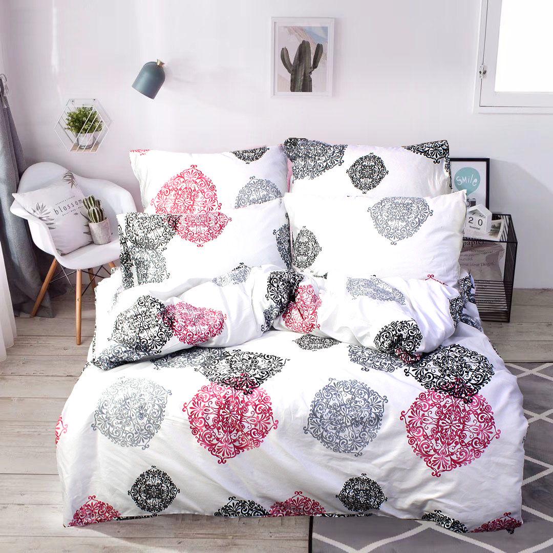 Комплект постельного белья Еней-плюс С0182 семейный Белый/Черный/Красный