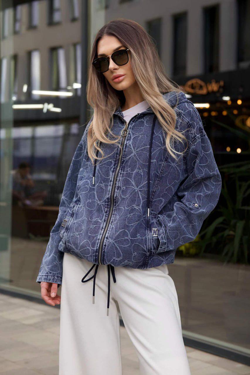 Куртка-вітрівка з капюшоном oversize 4XL Синій джинсовий (33309614)