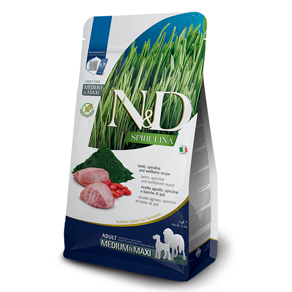 Корм сухой беззерновой Farmina N&D Spirulina для взрослых собак средних и крупных пород с ягненком спирулиной и ягодами годжи 2 кг (2998381763)