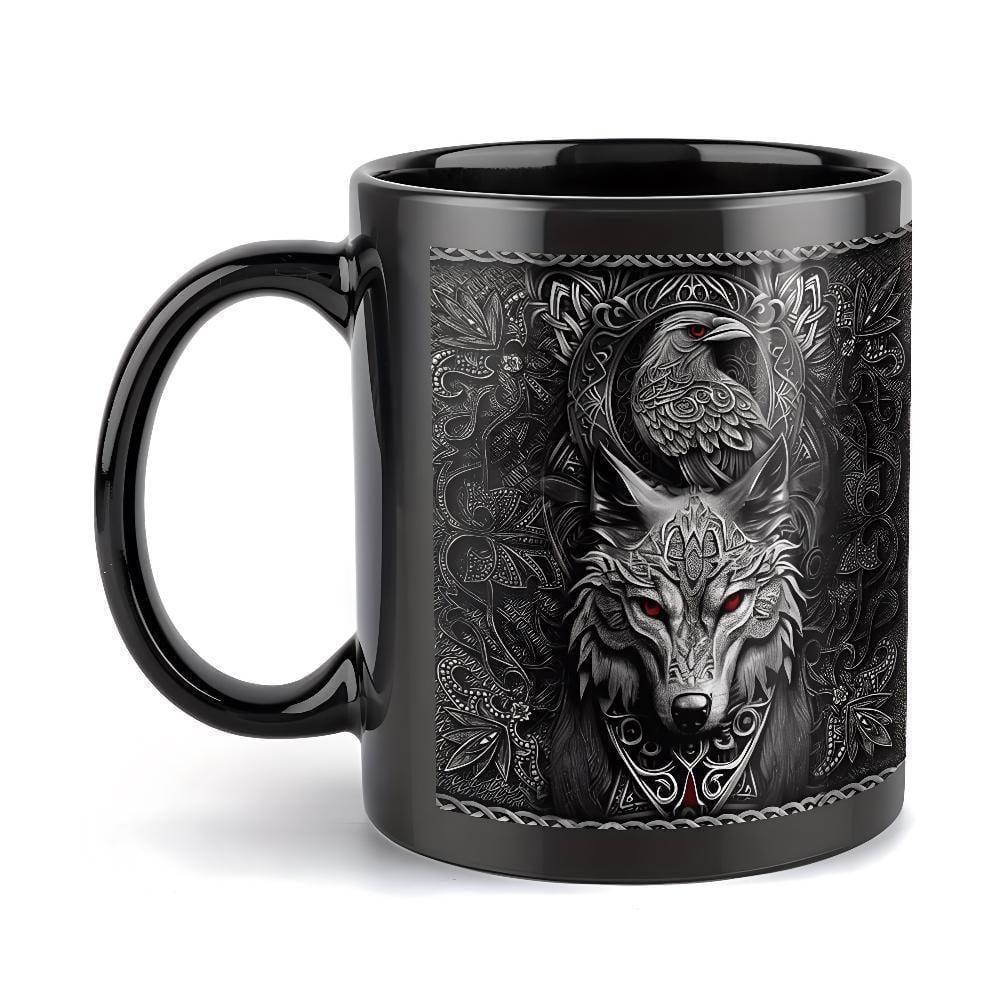 Кружка Волк и Ворон скандинавский стиль мифология Фенрир 330 мл Черный Кружка Волк и Ворон скандинавский стиль мифология Фенрир 330 мл Черный