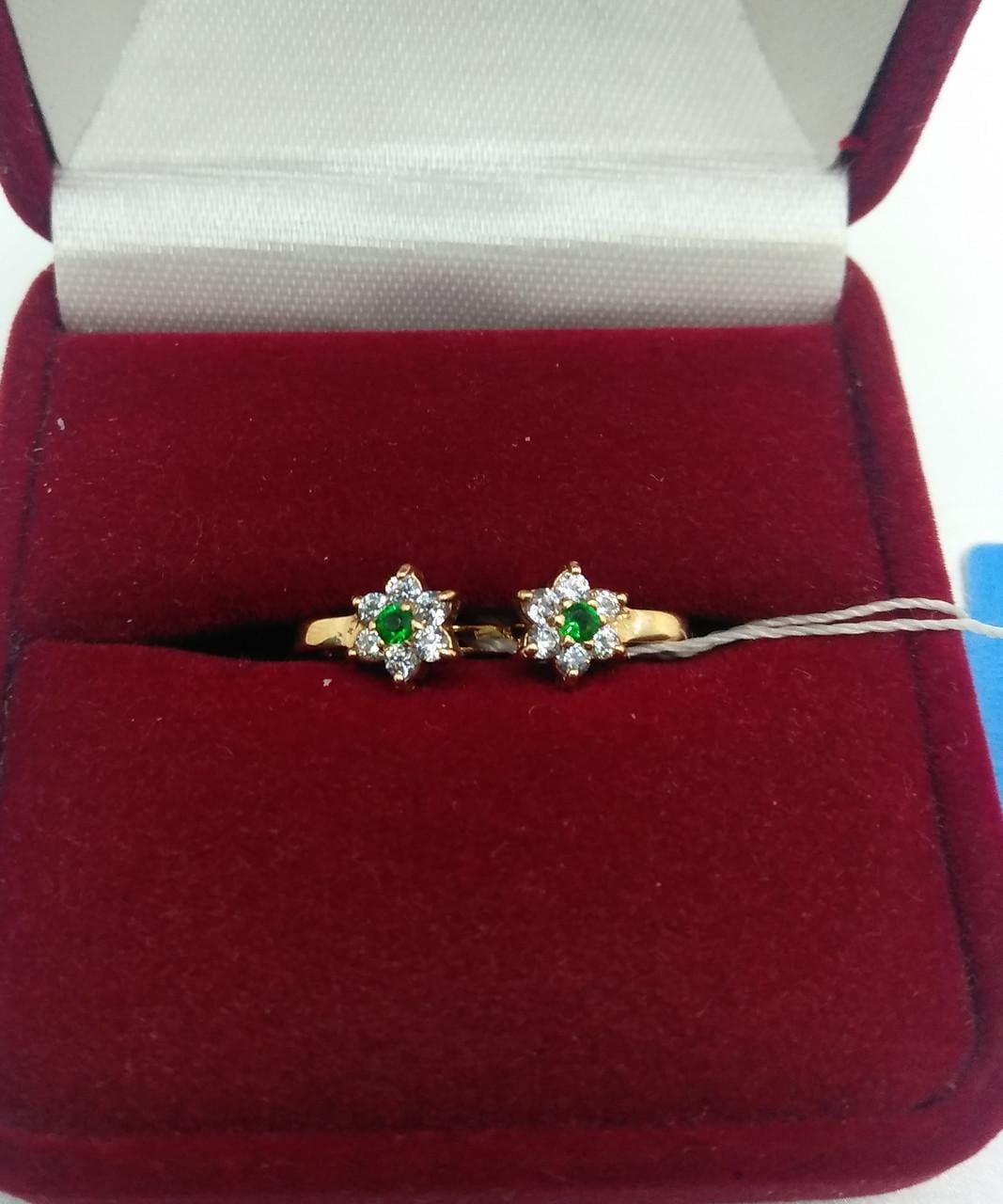 Серьги золото детские имитация изумруд 585° 1,50 г (с03460)