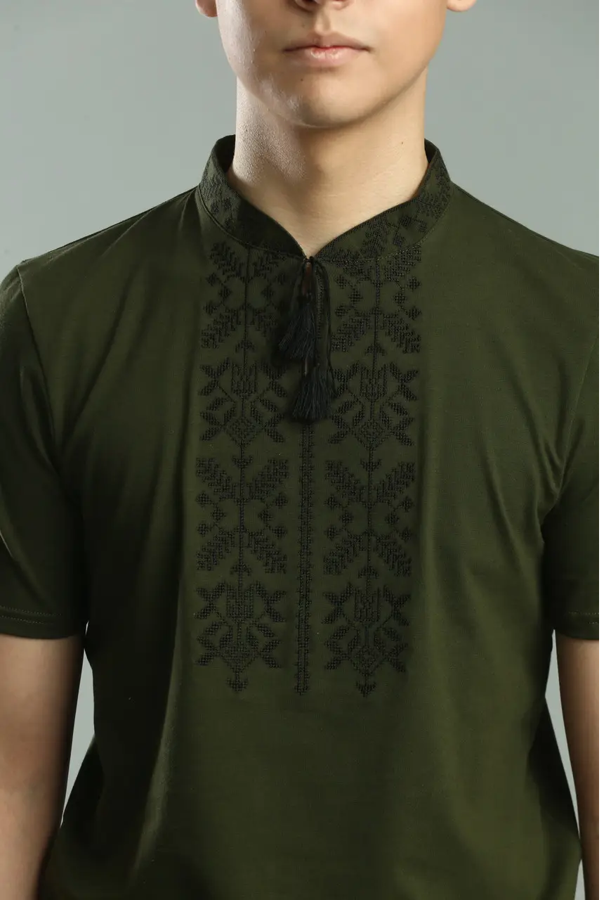 Футболка-вышиванка мужская трикотажная S Хаки (М-42-s) - фото 5 Футболка-вышиванка мужская трикотажная S Хаки (М-42-s) - фото 5