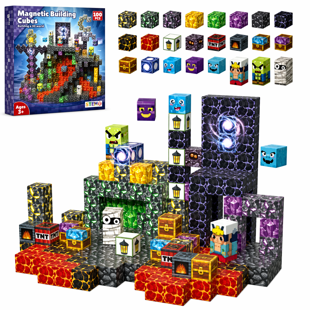 Конструктор магнитный в стиле Minecraft 200 блоков (34110602)