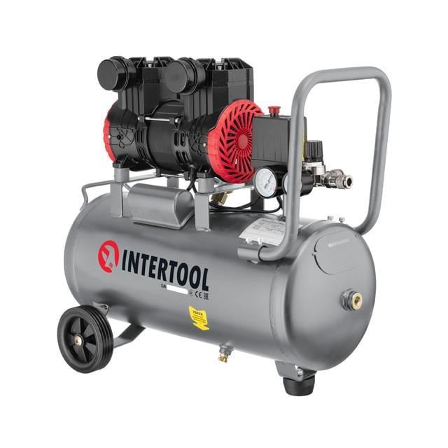 Компрессор Intertool PT-0029 24 л 1,1 кВт 230 В 8 атм 200 л/мин 2800 об/мин безмасляный 2 цилиндра 68 дБ