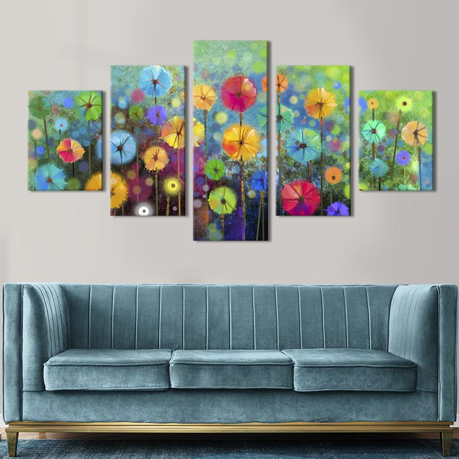 Модульная картина из 5 частей на холсте интерьерная картина Живописные васильки 187x94 см (243-52) Модульная картина из 5 частей на холсте интерьерная картина Живописные васильки 187x94 см (243-52)