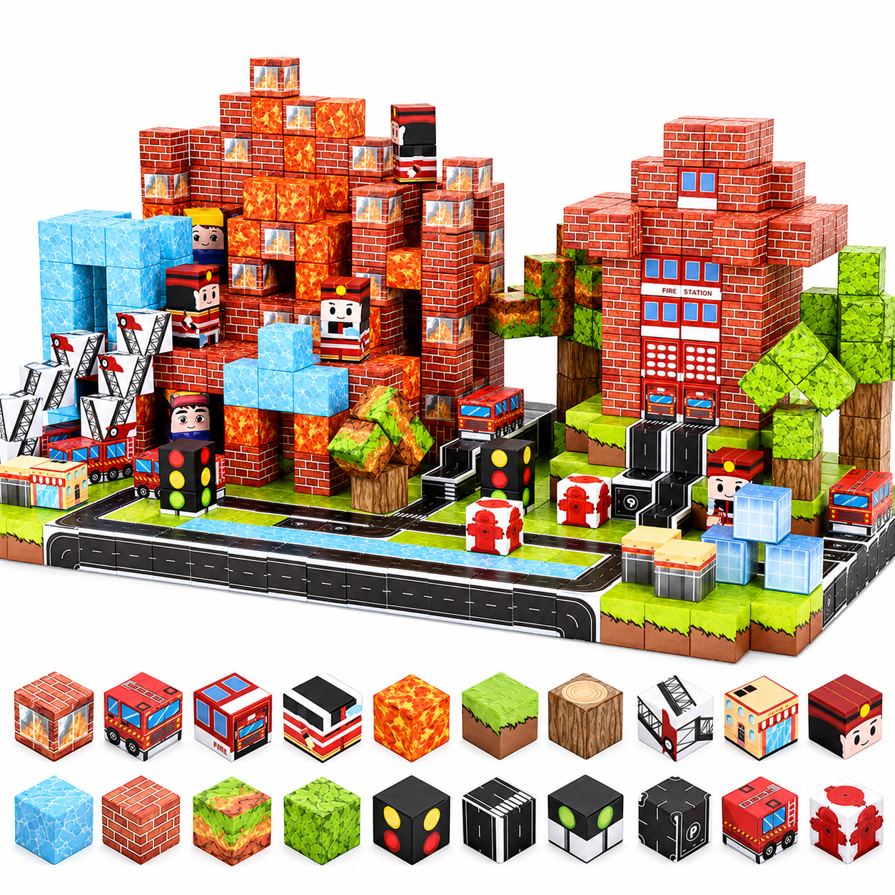 Конструктор магнитный Minecraft Пожарная Станция и Городской Спасательный Центр для детей от 3 лет 128 дет. (BT128(1))