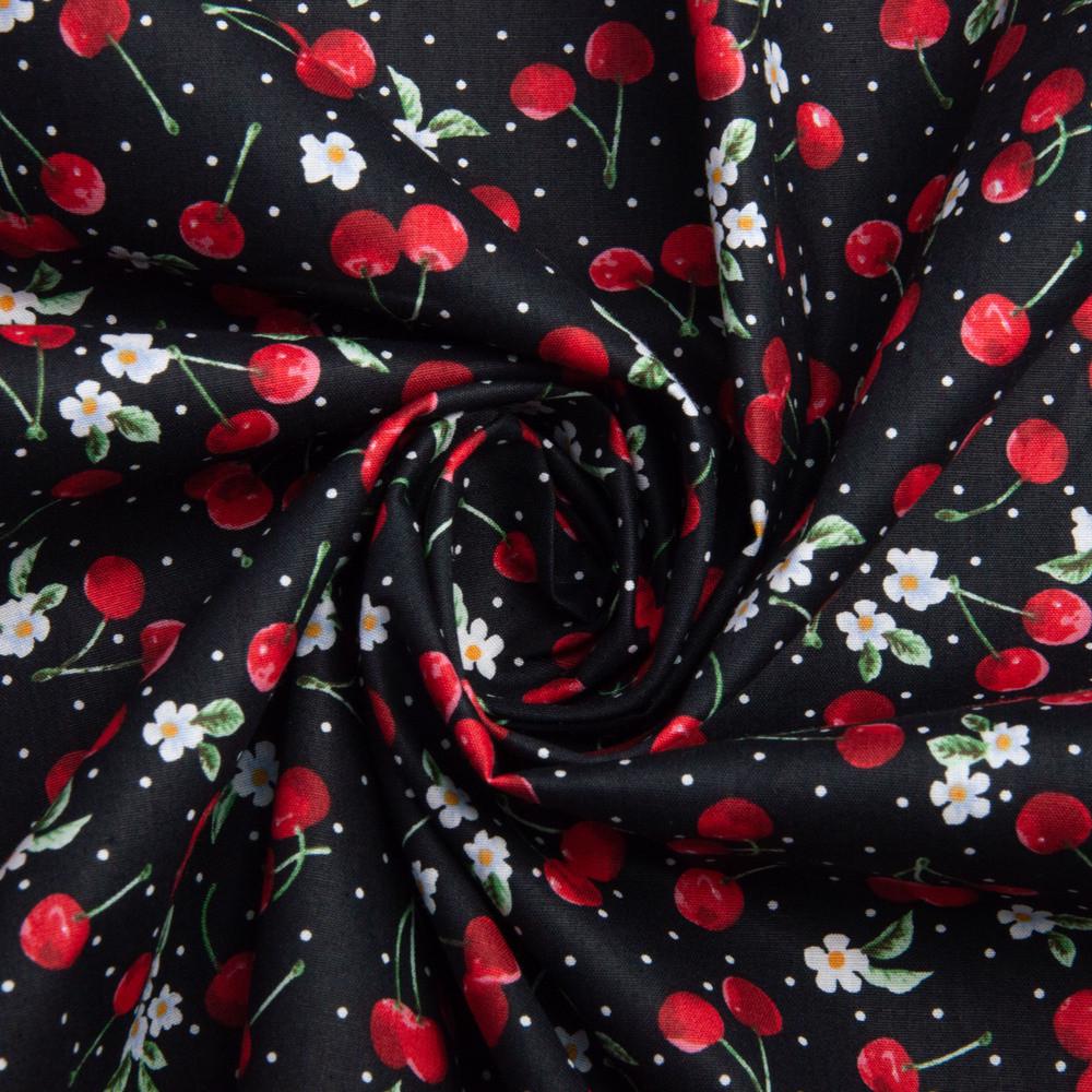 Ткань поплин натуральный хлопок Вишня Черный (2276809237)
