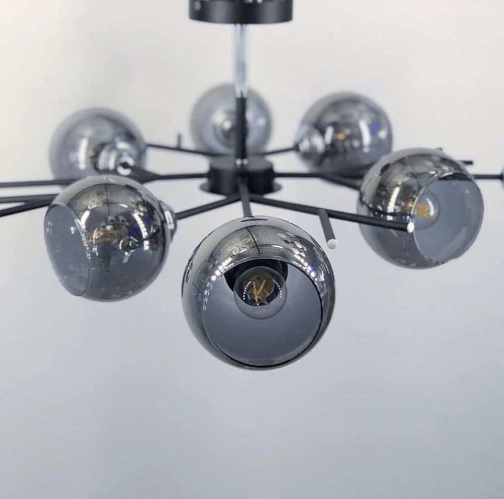 Люстра потолочная на 8 графитовых плафонов Черный (088/8) - фото 1