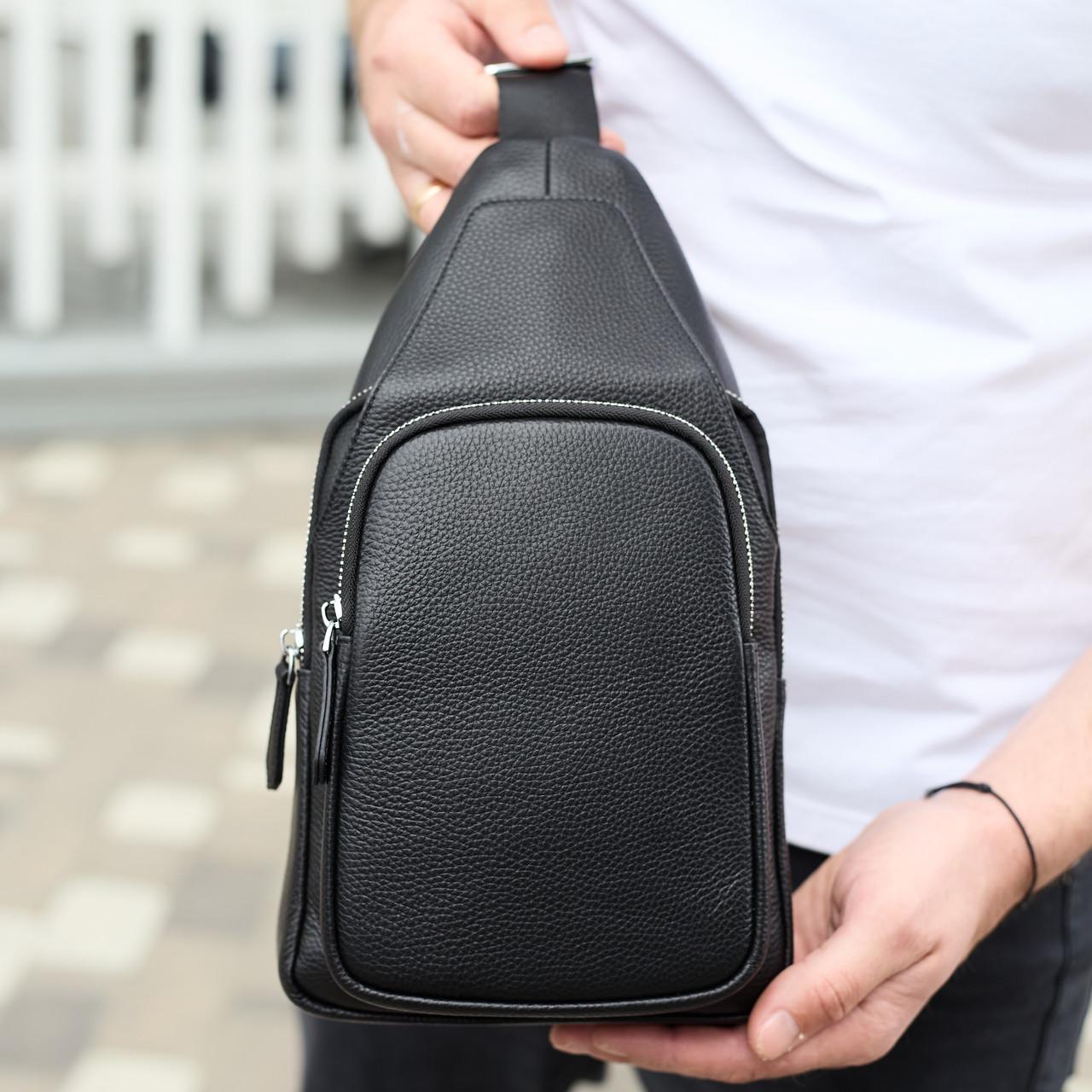 Мужская сумка через плечо из натуральной кожи Tiding Bag 34091 18х31х7 см Черный (3043017305)