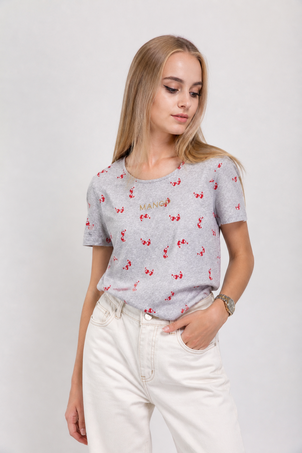 Футболка женская Mango M Серый (26127562)