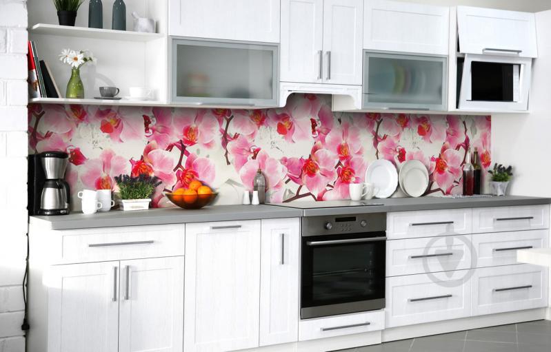 Скинали на кухню Zatarga «Дерево орхидей» 600х2500 мм виниловая 3Д наклейка кухонный фартук самоклеящаяся