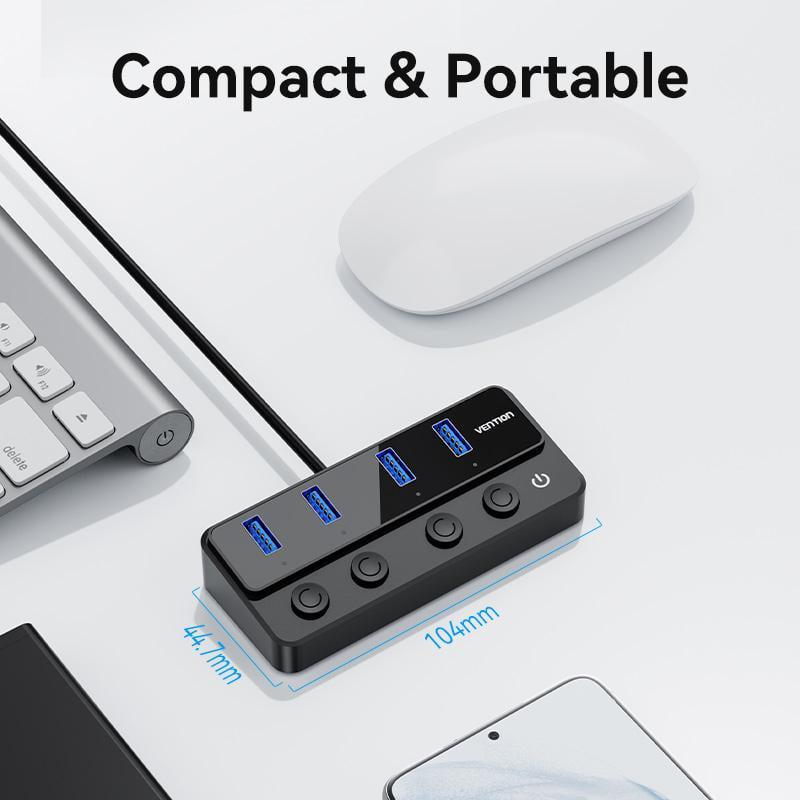 USB-хаб Vention USB-4x USB 3.0/Type-C 5 Гбит/с USB-A 1 м Черный (CHWBF) - фото 12