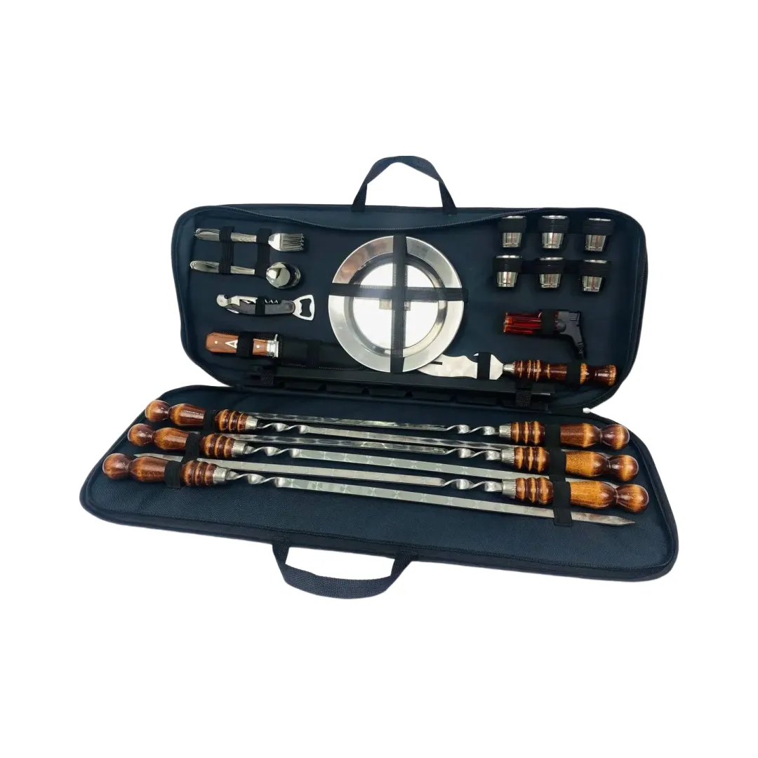 Набор шампуров и посуды для пикника в чехле 2в1 из нержавеющей стали (2-10-NB-2263)