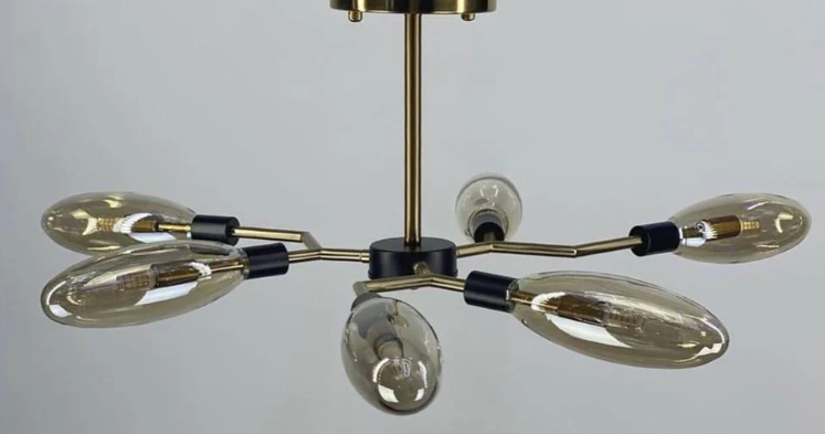 Люстра в корпусе латунь на 6 удлиненных янтарных плафонов (yg 8003-6a)